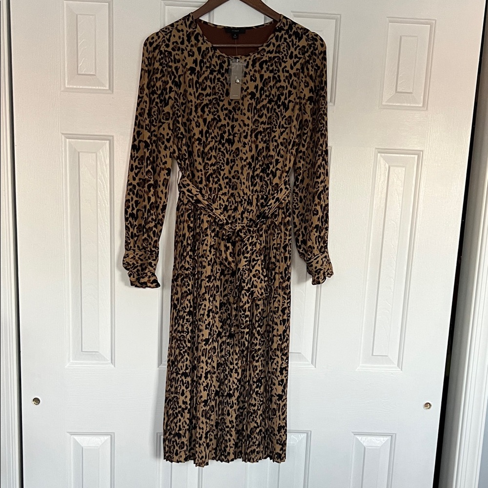 J Crew Leopard Print Long Sleeve Dress; NWT